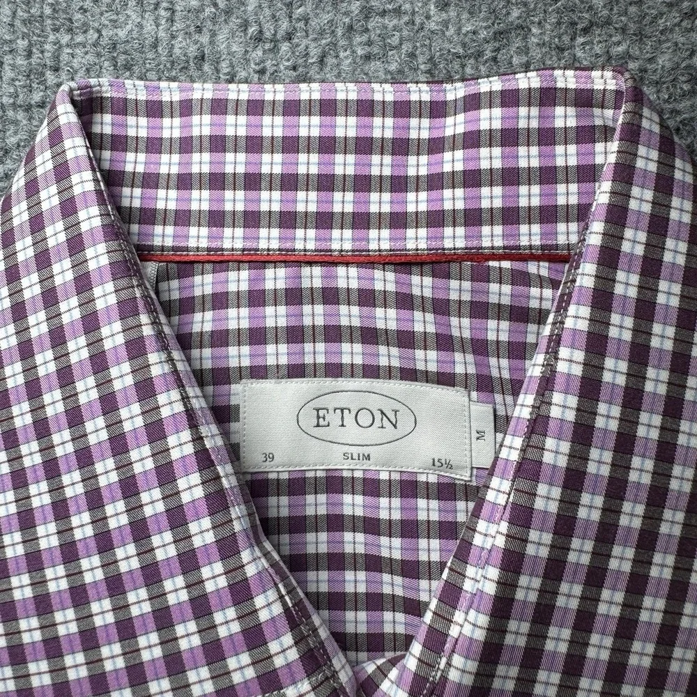 Eton Dress Shirt‎ Men's 39 15.5 Purple Gingham Plaid Check Button Up EUC